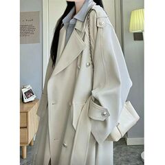 白色气质风衣外套女秋季新款小个子中长款收腰垂感大衣双排扣