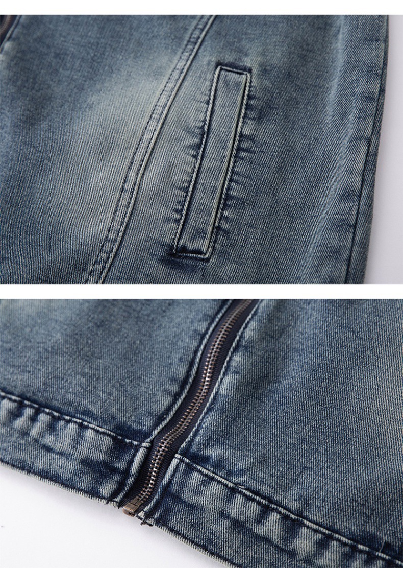 Retro Denim Jacket For Men Washed Ripped Stand-up Collar Style_voghion.com