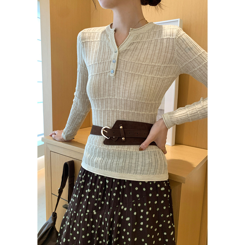 [No Returns or Exchanges] Wool Blend Striped Texture Slim-Fit Korean-Style Outerwear Knit Sweater Ye0173