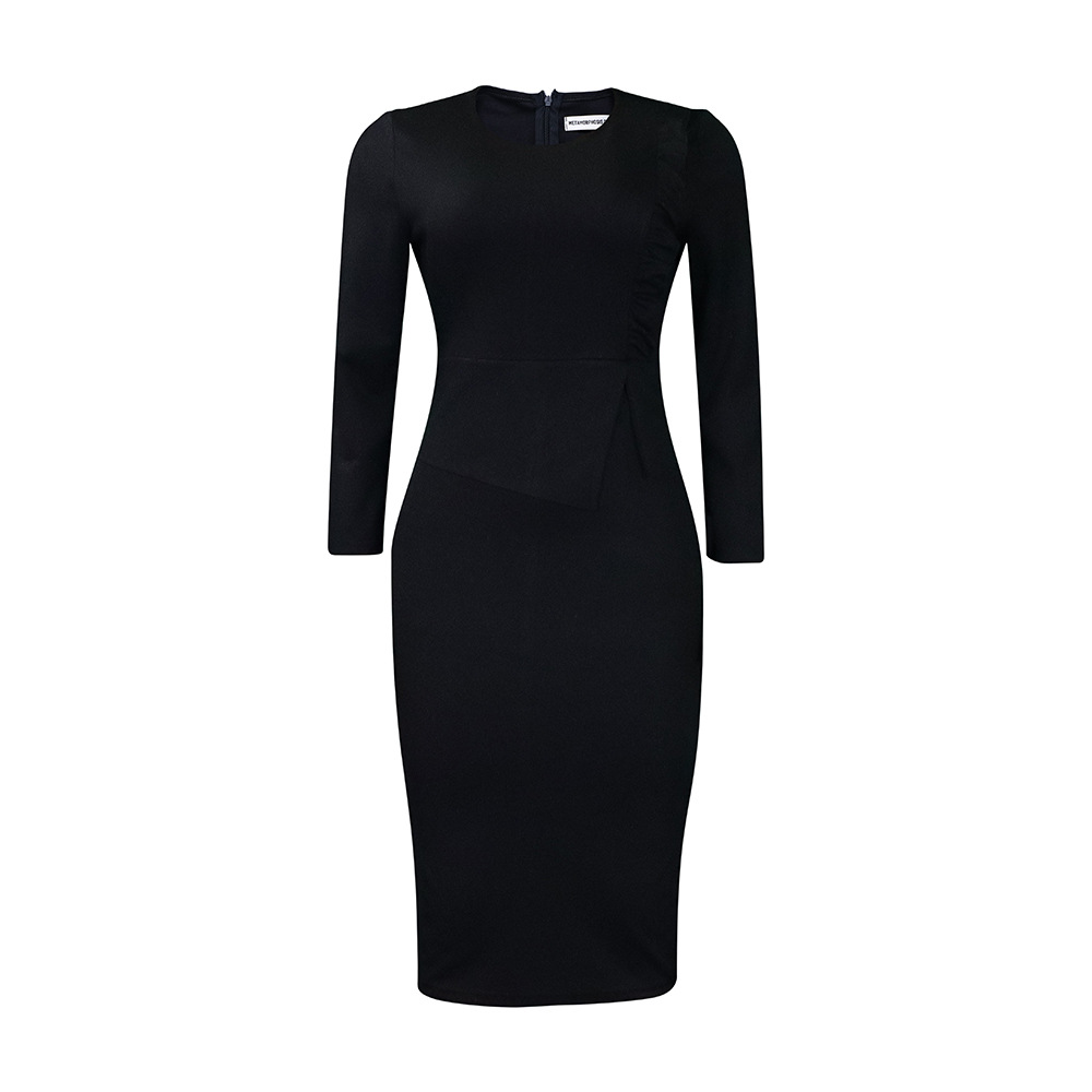 Plus Size Womens Spring Dress Ruffle Trim Solid Color Round Neck Bodycon Fit Office Wear Business Casual