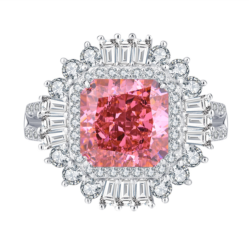 Zhuang Sheng joyería S925 plata Diamante de alto carbono Rosa naranja princesa elegante traje lujo femenino 10*10