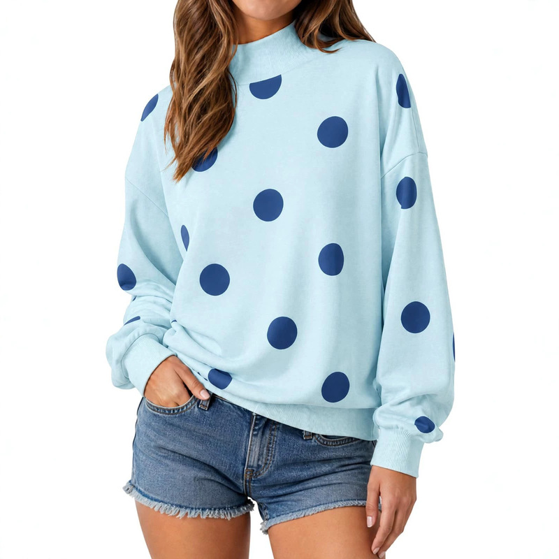 Cross-border European and American independent station women's clothing 2026 autumn polka dot top loose pullover printed color-block polka dot sweatshirt Cross-border European and American independent station women's clothing 2026 autumn polka dot top loose pullover printed color-block polka dot sweatshirt