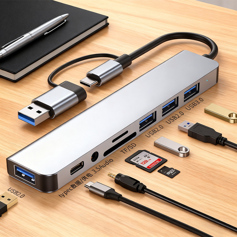 hub transfronterizo ocho en uno multifuncional docking de expansión de puerto de red USB Gigabit docking de expansión tipo-c computadora teléfono móvil