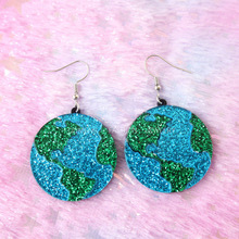 跨境耳饰亚克力地球耳环buling个性可爱细粉手工耳饰欧美时尚耳坠