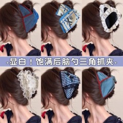 韓国のレトロなデニム三角形クリップハイエンド 2025 新しい大型ヘアピンヘアクリップヘアクリップ女性のための