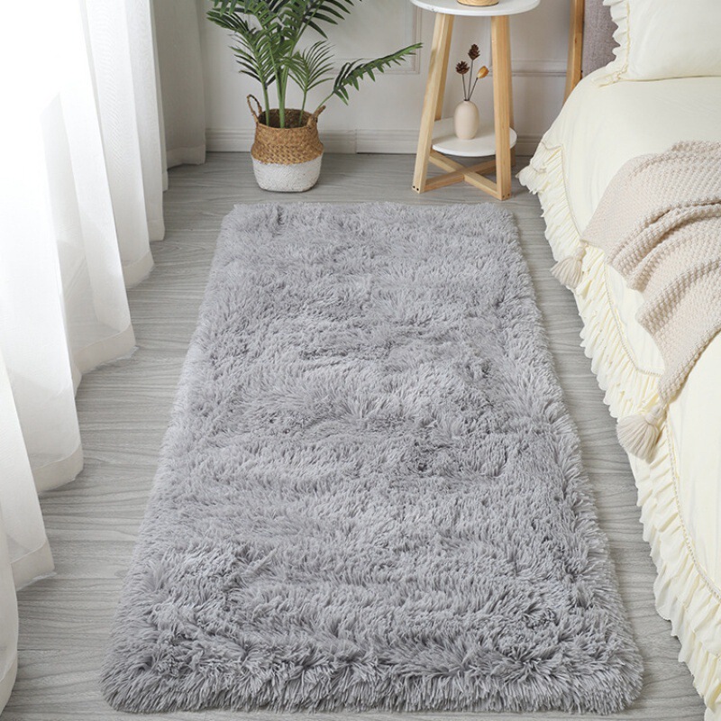 Nordic Ins Style Silk Wool Carpet Bedroom Bedside Carpet Plush Carpet Living Room Tie Dye Plain Floor Mat