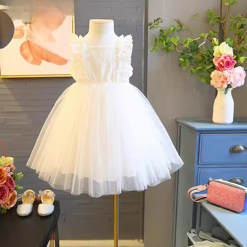 A fairy-like dark floral princess dress for girls, 24 summer new style, foreign trade children's clothing, drop shipping, suitable for 3-8 years old.