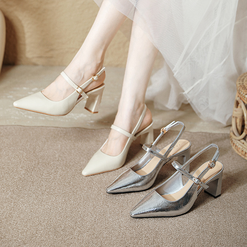 Open-Back Sandals 2025 New Summer Style Fairy Pointed Fashion Temperament Single Strap Chunky High Heels