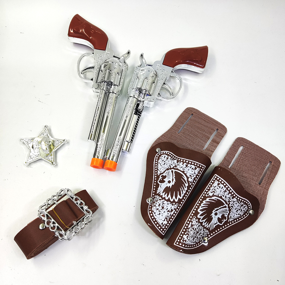 Juguete de rol para niños pistola de fuego galvanizado doble vaquero funda cinturón insignia vaquero pistola