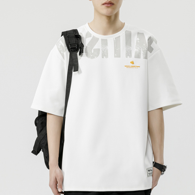 Short sleeved T-shirt for men's summer American fashion label printing trend versatile loose casual half sleeved top_voghion.com