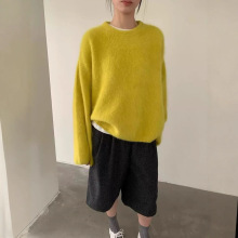 2025年秋冬韩系简约圆领软糯长毛兔绒针织衫宽松慵懒风百搭毛衣女