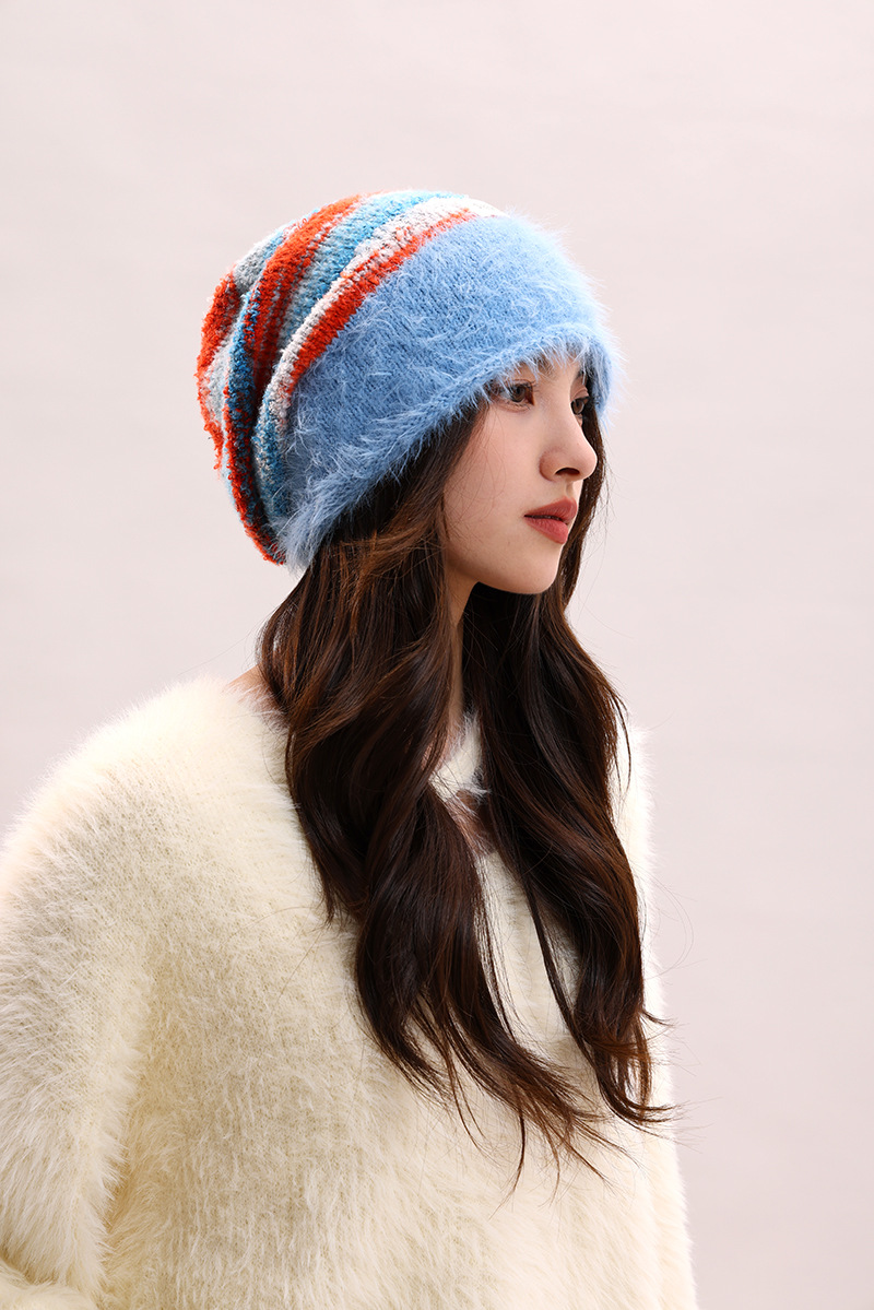 Cappello di lana per bambini, lavorato a maglia, con filato di piume femminili, impilato, che mostra il viso, piccolo calore autunnale e invernale, freddo cappello di lana, maschile_voghion.com