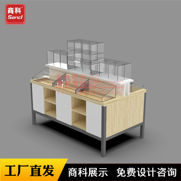 佛山货架商场服装母婴店铁木结合堆头架促销台陈列流水展示台