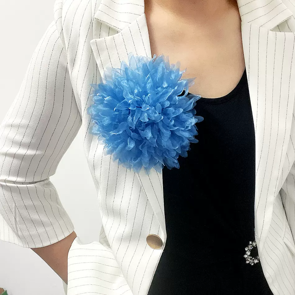 新款跨境货源复古古风欧根纱手工花朵大号胸花别针布艺胸针配饰