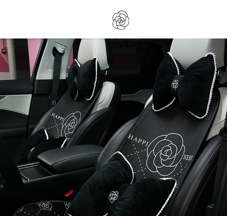 Blue Rain Car Seat Cushion, Plush High-End Camellia Car Seat Cushion, Autumn and Winter Warm and Comfortable Car Seat Cover
