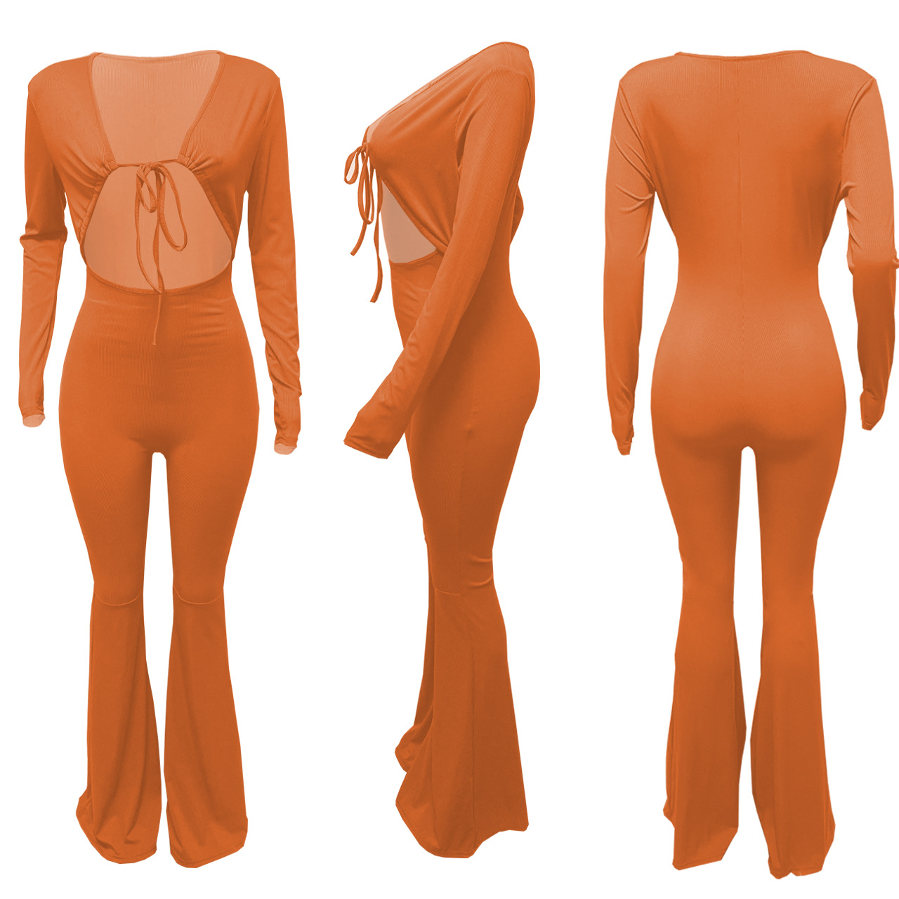 Ribbed Hollow Sexy Women Jumpsuit