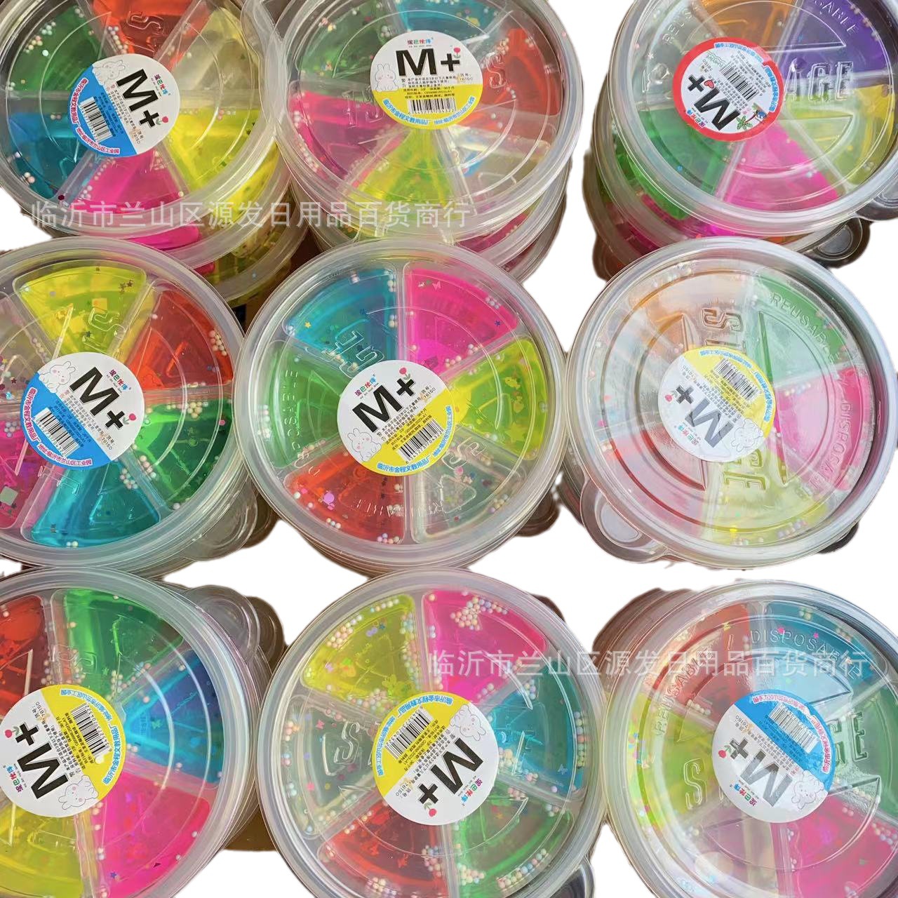 Fábrica al por mayor de seis colores de barro de cristal plastilina arcilla redonda espuma anillo de goma 2 yuanes juguete tienda por mayor 6 rejilla