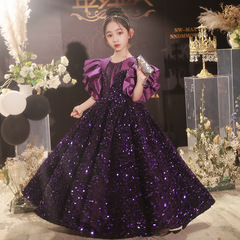 女童主持人禮服歐美走秀公主裙花童蓬蓬裙兒童跨境外貿演出服亮片