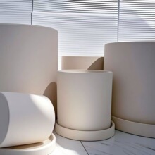 简约素烧陶瓷花盆绿萝多肉盆栽白色粗陶土盆兰花大号口径带托盘