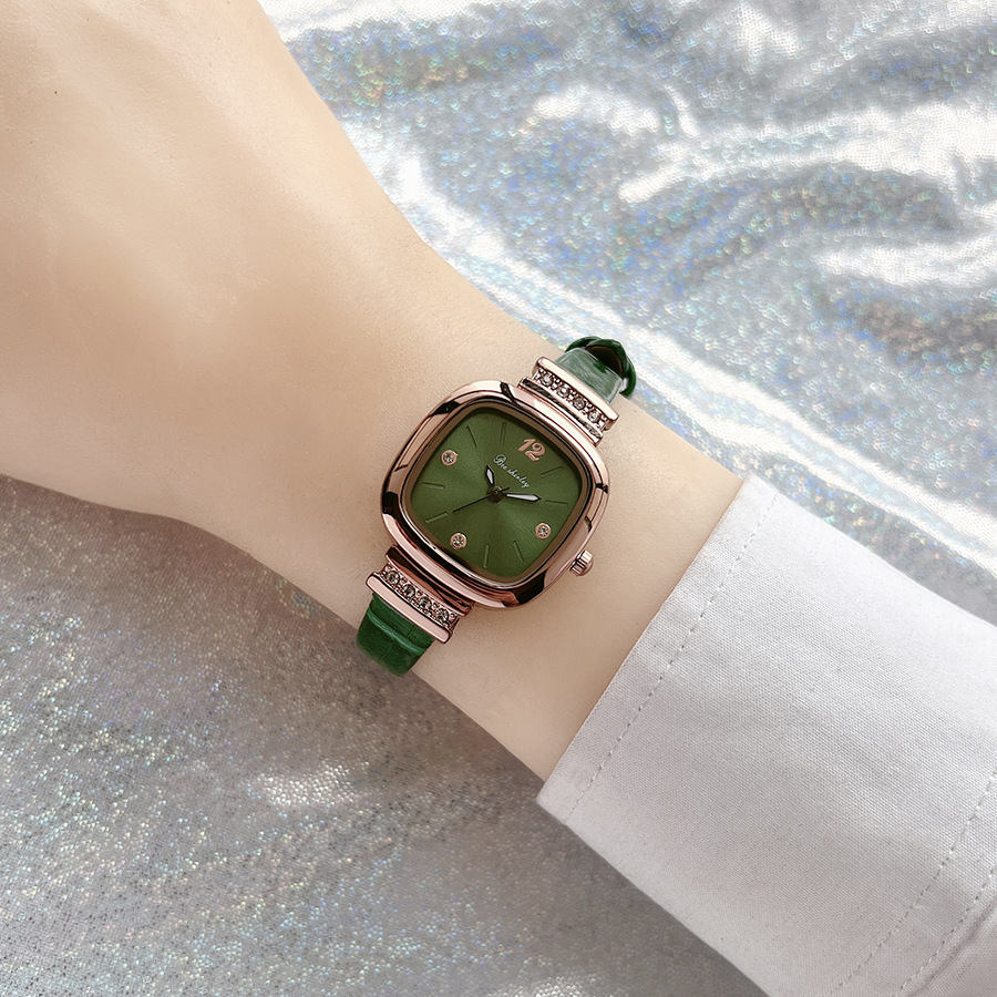 Pointer Display Type Retro Fashion Korean Style Color Block Buckle Pu Strap Quartz Watch