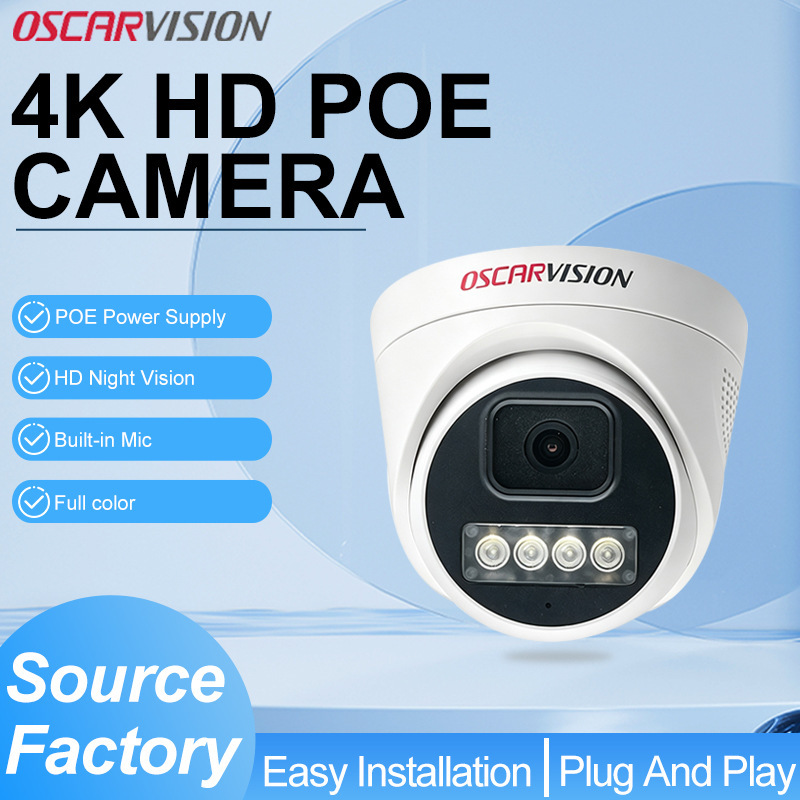 Poe Powered Dome Surveillance Camera 4K High-Definition Dual-Light Night Vision Indoor Corridor Home and Commercial Use Manufacturer Wholesale