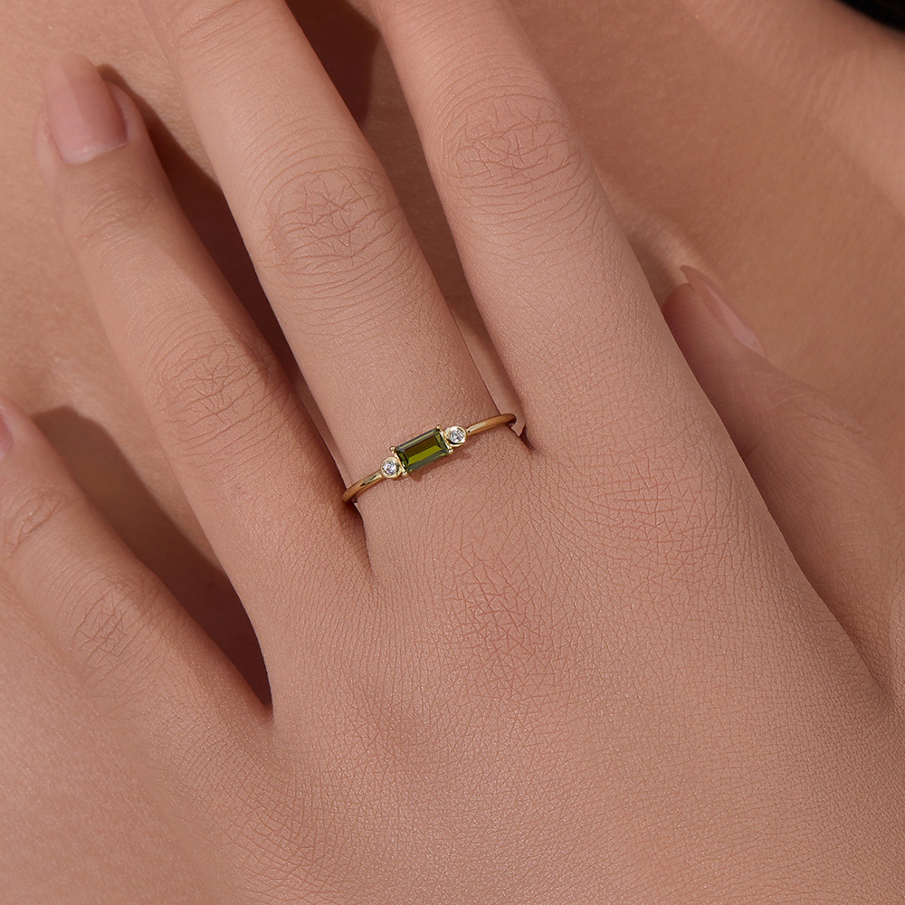 S925 Sterling Silver Retro Square Colored Gemstone Zircon Ring for Women Ins European and American Cross-Border Thin Circle Ring Hand Jewelry Wholesale