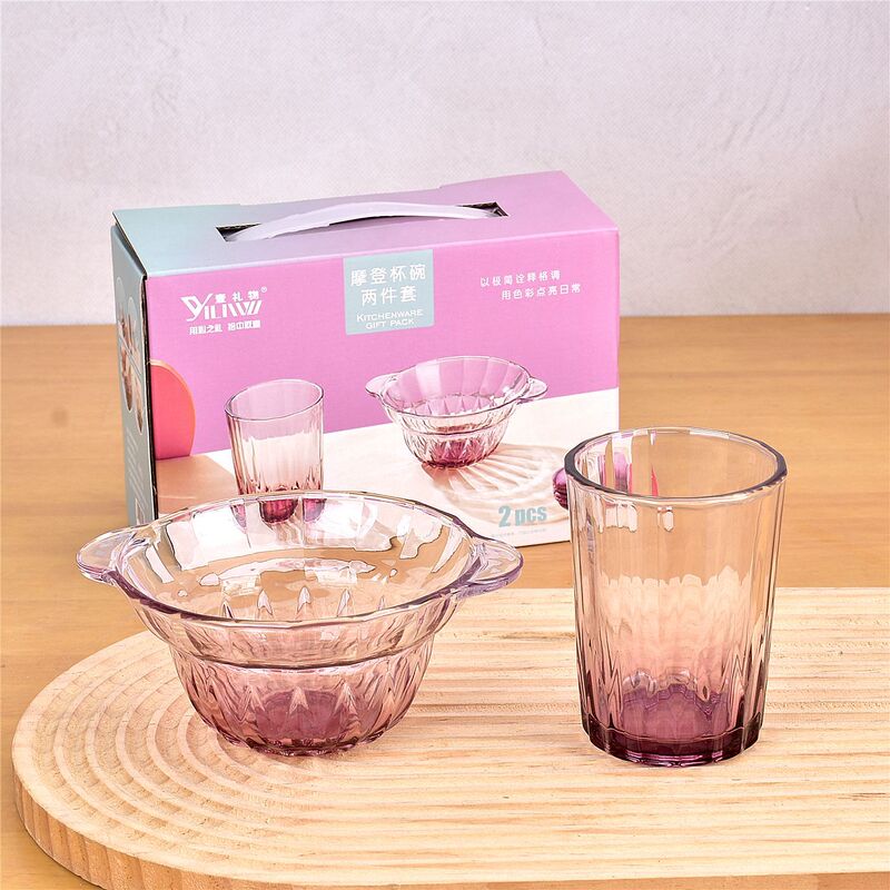 High-Quality Glass Bowl and Cup Set of 2, Personalized Colorful Double-Handle Salad Bowl and Water Cup Set, Promotional Gift Wholesale