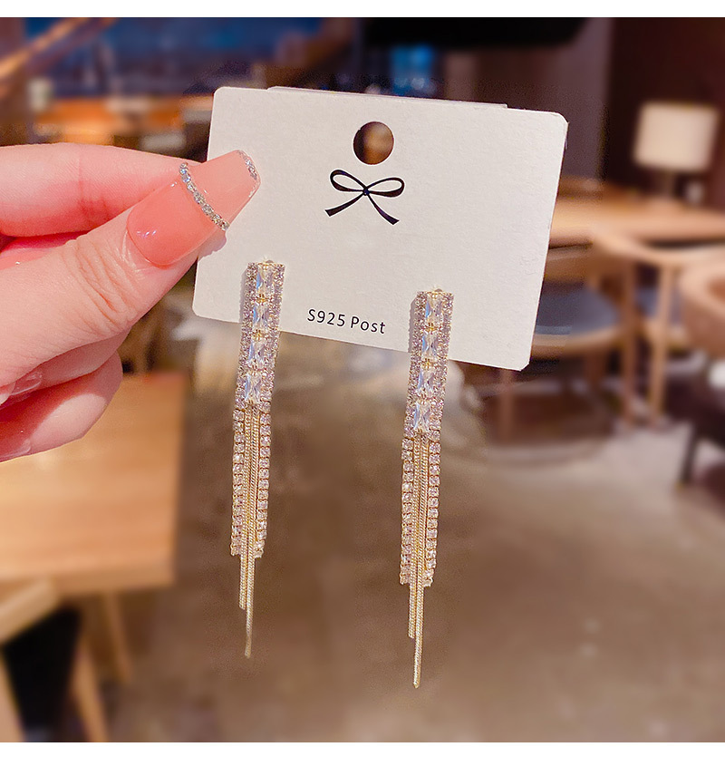 Fashion Long Zircon Tassel Earrings Ear Jewelry display picture 8