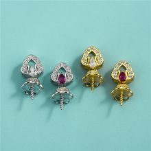 S925纯银电镀微镶吊坠扣民族风水晶翡翠珍珠扣圆珠粘扣空托配件