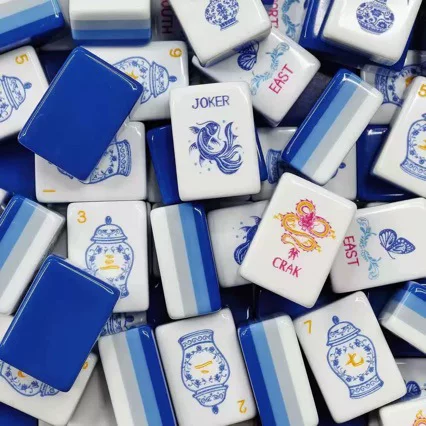 In stock - No. 32 blue and white porcelain American mahjong four-layer acrylic travel portable mini hand-picked mahjong tiles manufacturer