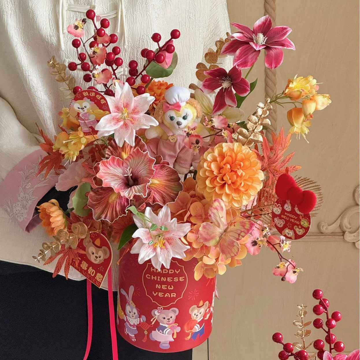 설날 꽃 레드 + 케이크 재료 패키지 조화