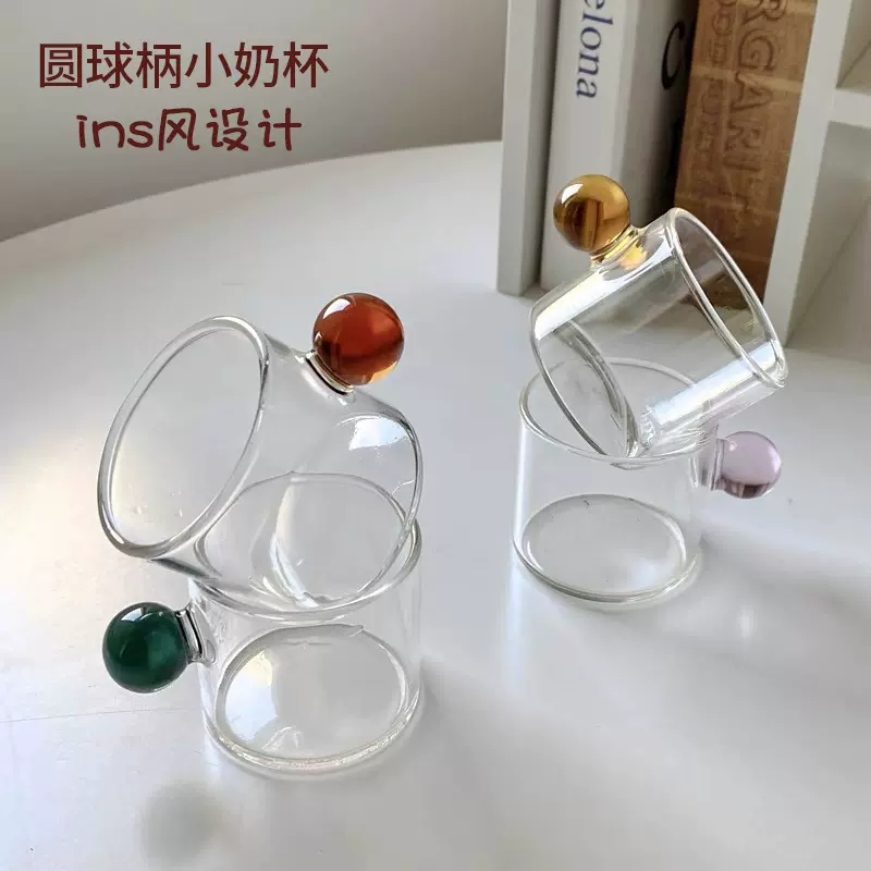 厂家现货可爱小茶杯水杯玻璃杯带把透明饮料牛奶杯 圆球柄小奶杯