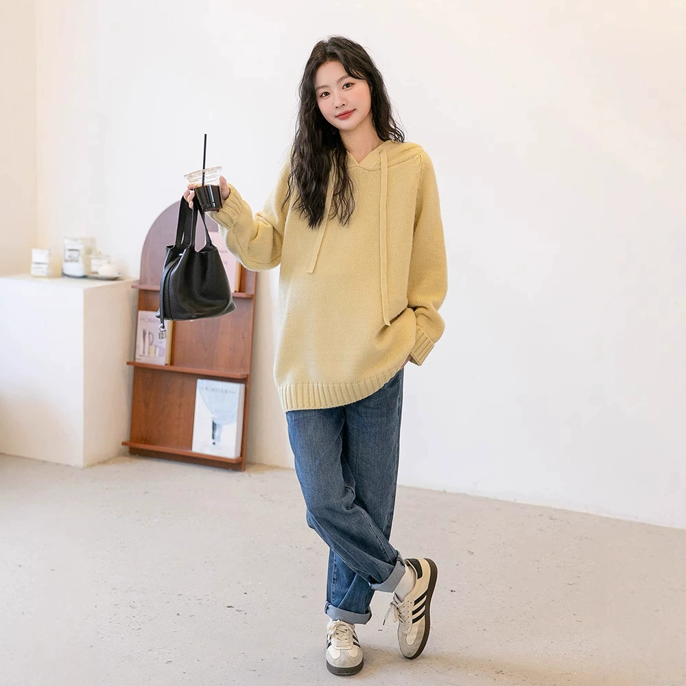 Зимняя новая одежда для беременных мягкая вязаная толстовка с капюшоном