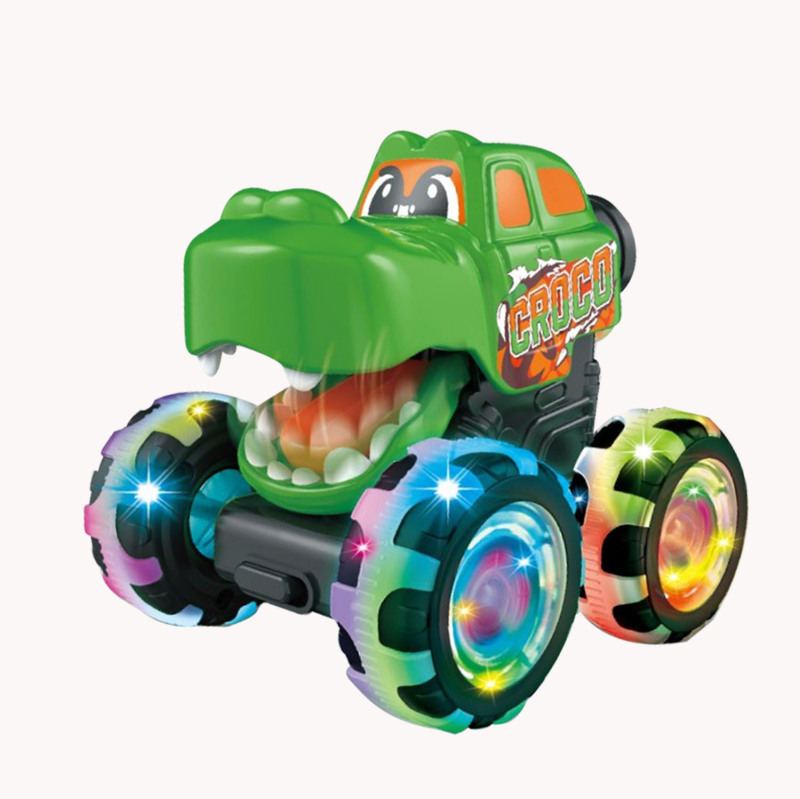 モンスタートラックおもちゃ摩擦カラフルなフラッシュホイールビッグバイクワニサメ発光プレスカーボーイギフト|undefined