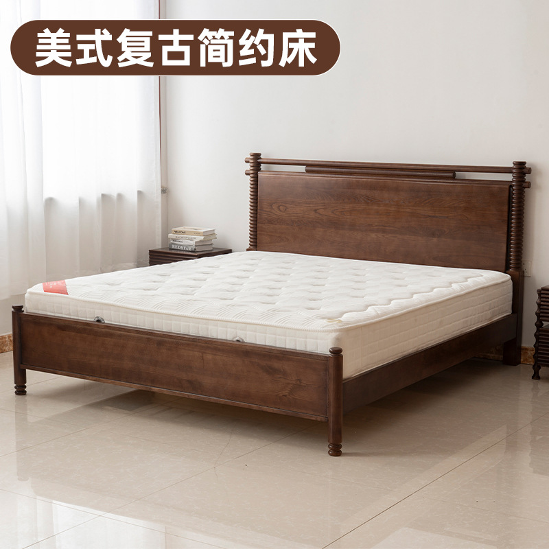 实木双人床美式复古风简约实木床卧室民宿酒店1米8婚床纯全实木