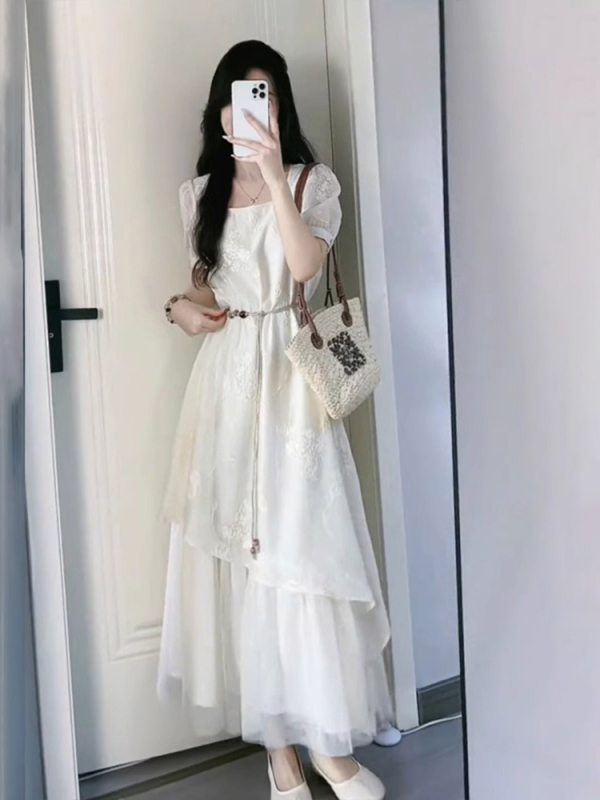 2025初夏出游穿搭大码胖mm高级感超好看漂亮法式小香风白色连衣裙|undefined