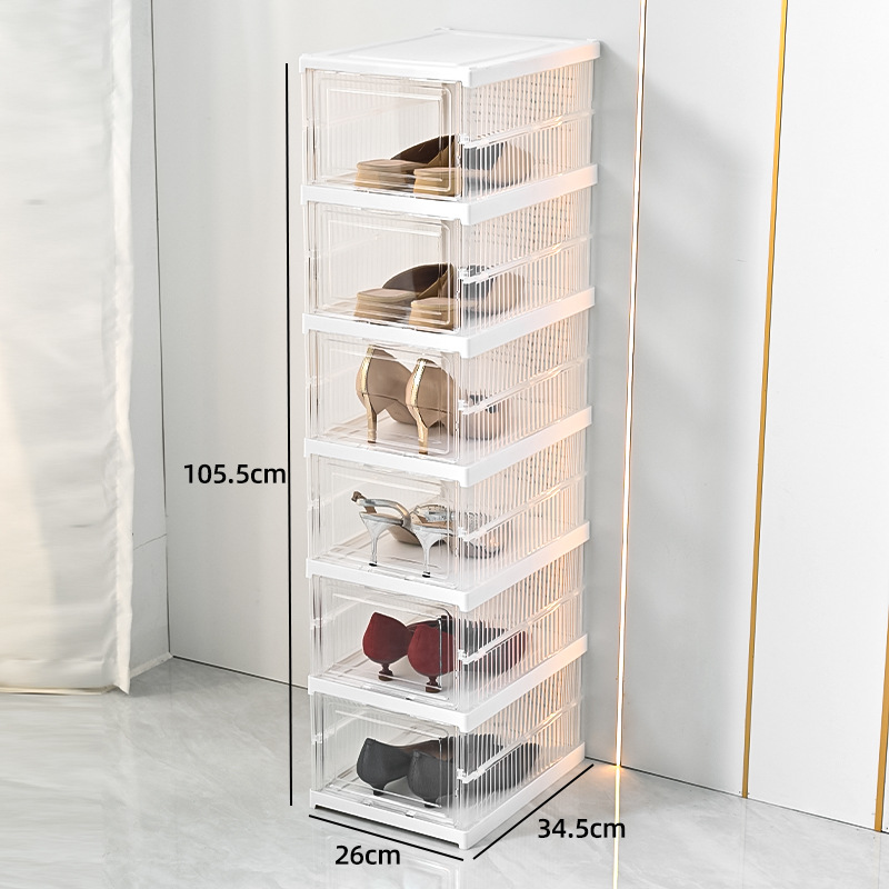 Caja de zapatos plegable sin instalación, caja de almacenamiento de zapatero de una pieza engrosada, armario de zapatos simple a prueba de polvo de plástico, armario de zapatos transparente de pared