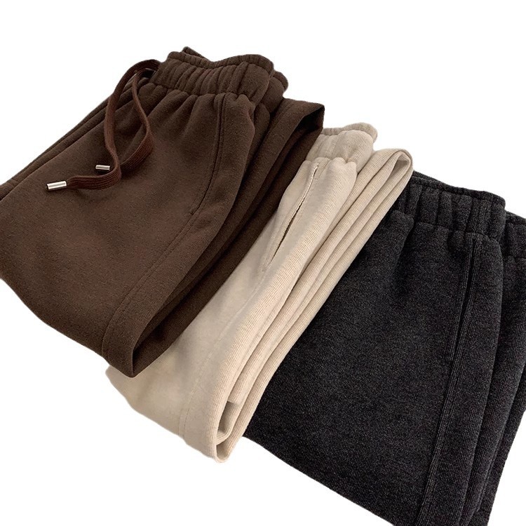 2024 가을과 겨울 슈퍼 올 매치 슬림 따뜻한 단색 넓은 다리 스트레이트 다리 바지 겨울 하이 허리 캐주얼 바지 기모