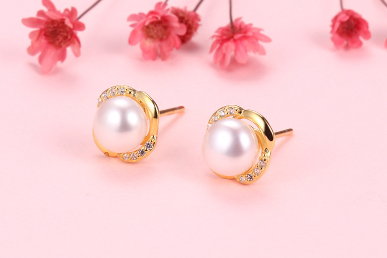 1 Pair Quantity Holiday, Daily Occasion 1 Pair 925 Sterling Silver Pearl Geometric Ear Studs