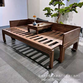 北方老榆木罗汉床推拉新中式实木沙发床贵妃榻客厅禅意床榻侘寂风