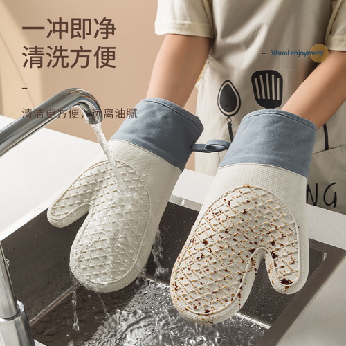 Silicone baking insulation gloves, thickened cotton double-layer gloves, calico two-finger gloves for microwave oven, wholesale