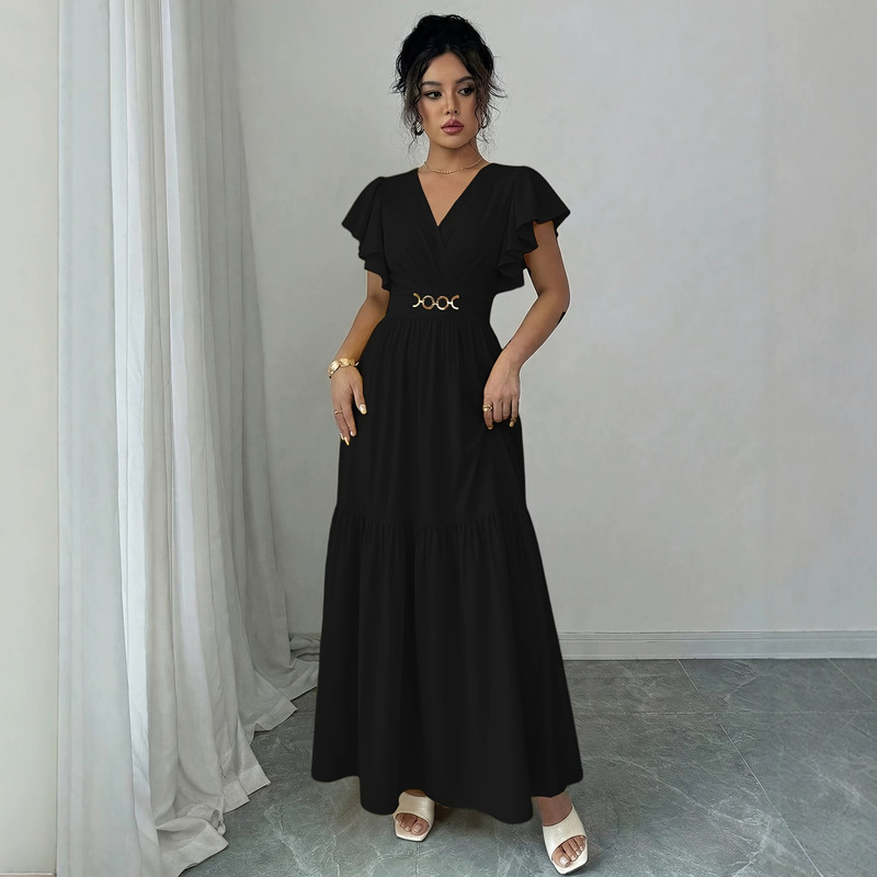 Brand new (original design) elegant and romantic V-neck short-sleeved waist-cinching flowy dress for women, suitable for wedding guests Brand new (original design) elegant and romantic V-neck short-sleeved waist-cinching flowy dress for women, suitable for wedding guests
