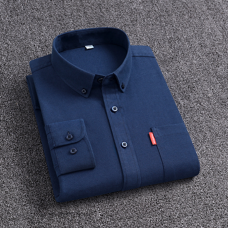 Camisas de mangas largas de Oxford personalizadas de hombre primavera y otoño de color sólido de transporte transpirable de mediana edad