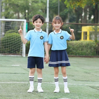 新款夏季小学生蓝色校服短袖短裤运动套装初高中学院风班服两件套