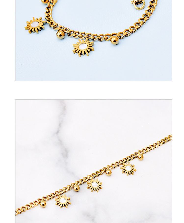 304 Stainless Steel Chain Material 1 Piece Quantity Fashion Sun 304 Stainless Steel 18K Gold Plated Shell Stainless Steel Bracelets In Bulk