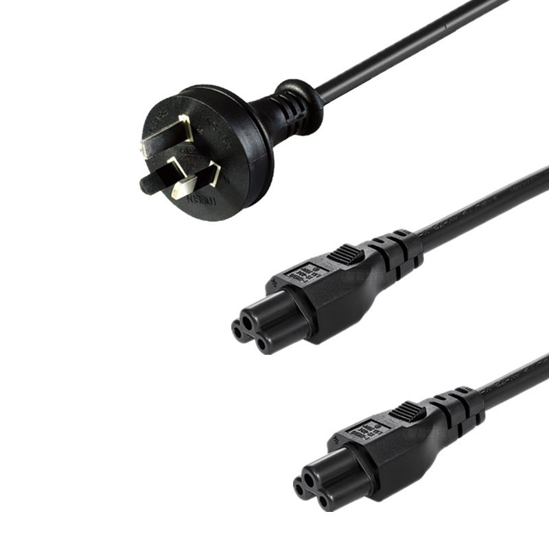 国标一分二一拖二1拖2米奇尾三孔梅花尾电源线1分2短线1米纯铜