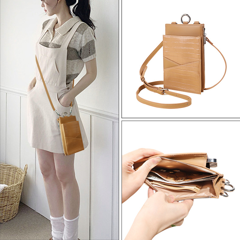 Bolsa de tendencia para teléfonos móviles con patrón de piedra en V. Bolsa de hombro de verano para mujeres. Bolsa de cambio móvil de moda ligera.