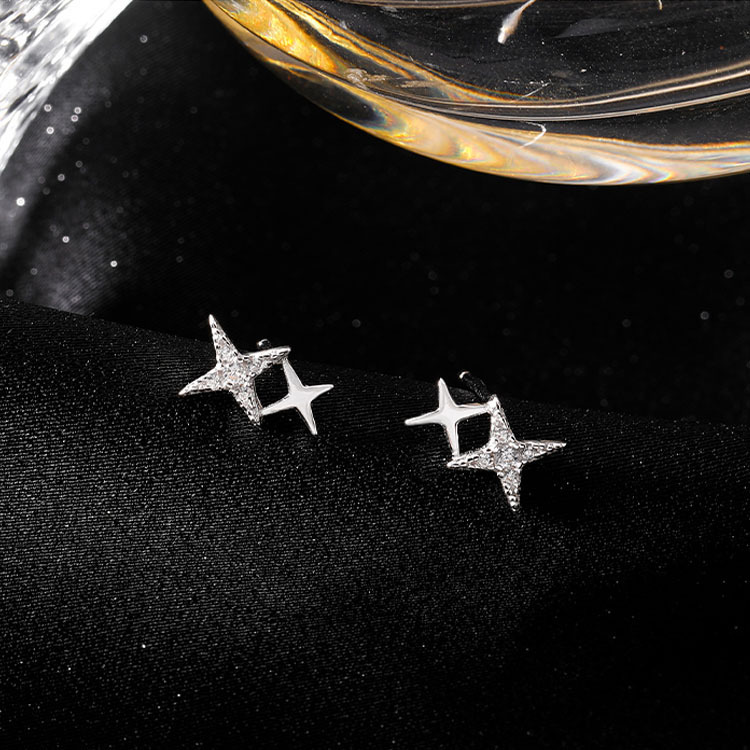 Versione coreana di zircone stellare per le donne, temperamento semplice e fresco, orecchini e orecchini piccoli e raffinati di alta qualità_voghion.com