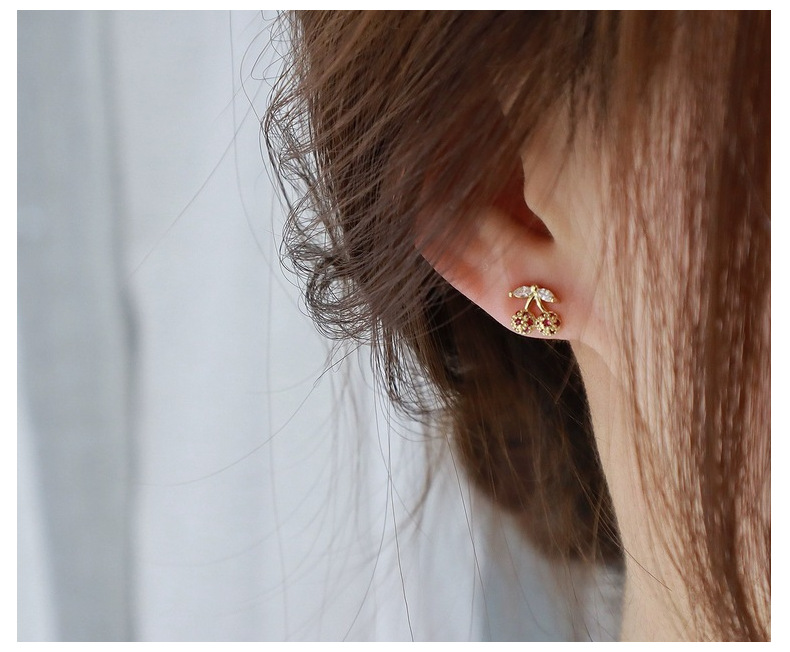 1 Pair 925 Sterling Silver Peach Cherry Fruit Zircon Small Stud Earrings Earrings Ear Studs display picture 4