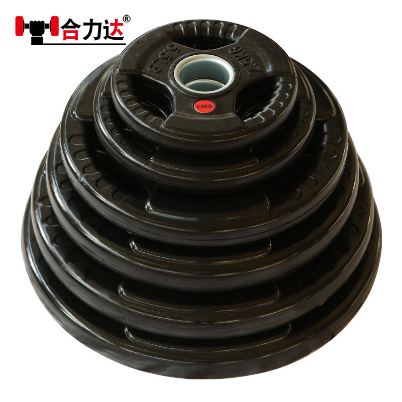 Men's Gym Personal Training Equipment Three-Hole Rubber-Coated Olympic Weightlifting Barbell Plates Rubber Barbell Olympic Plates Wholesale